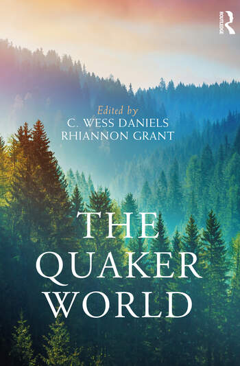 Cover of The Quaker World, a reference book with mountains and trees on the cover.