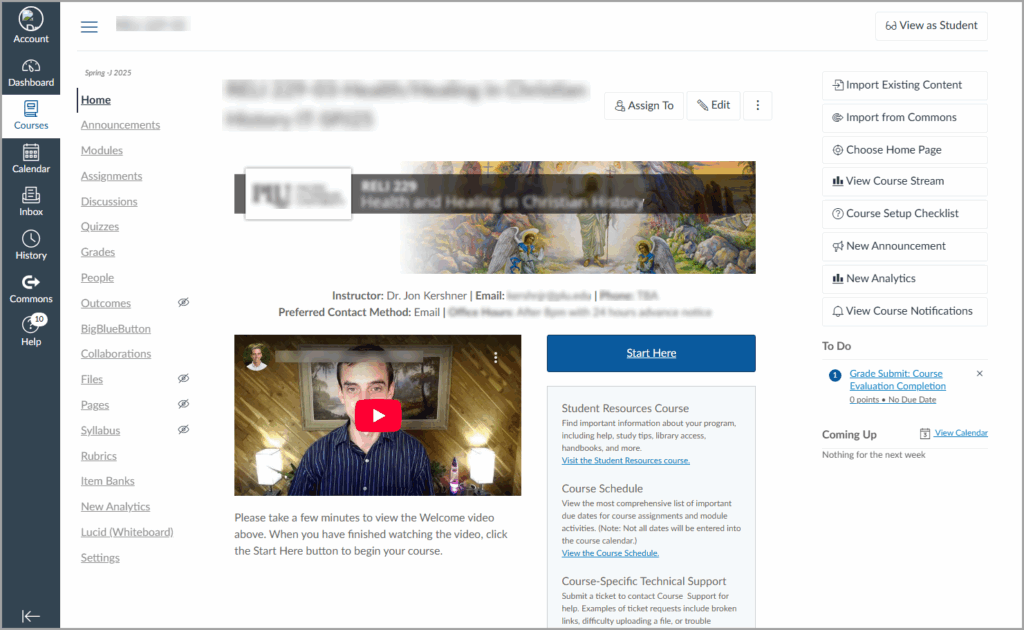 A screenshot of a Canvas home page.