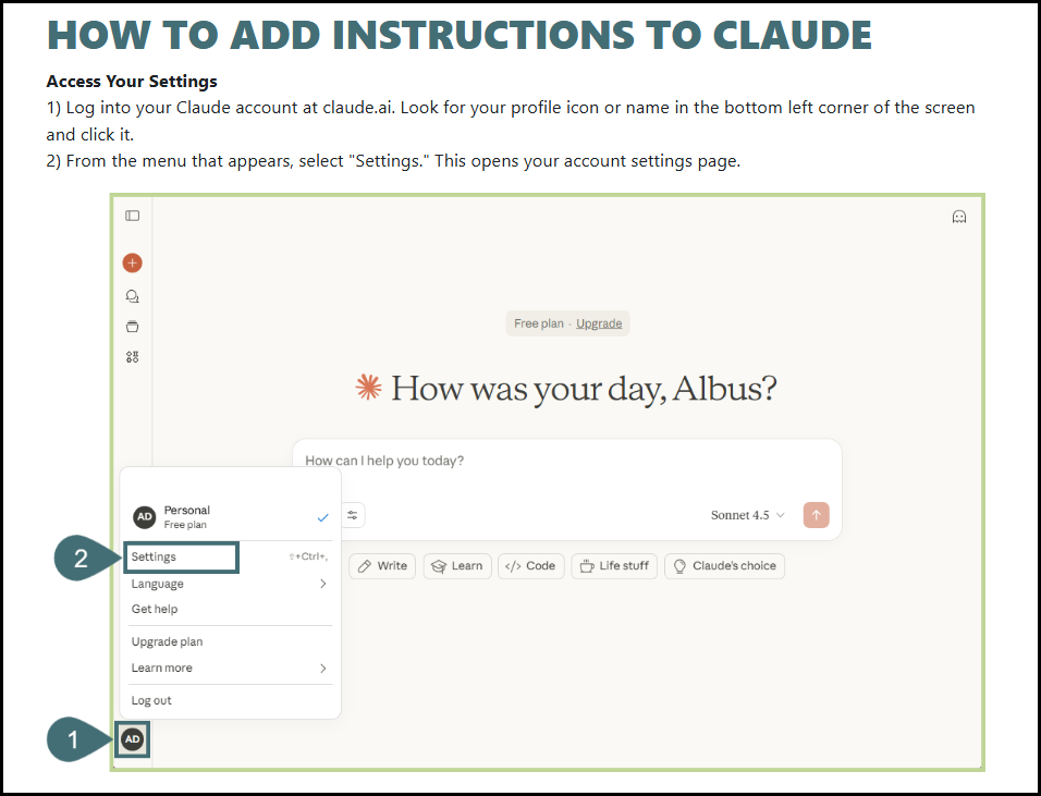 A thumbnail of the How to Make Custom Instructions job aid featuring a screenshot of Claude AI.